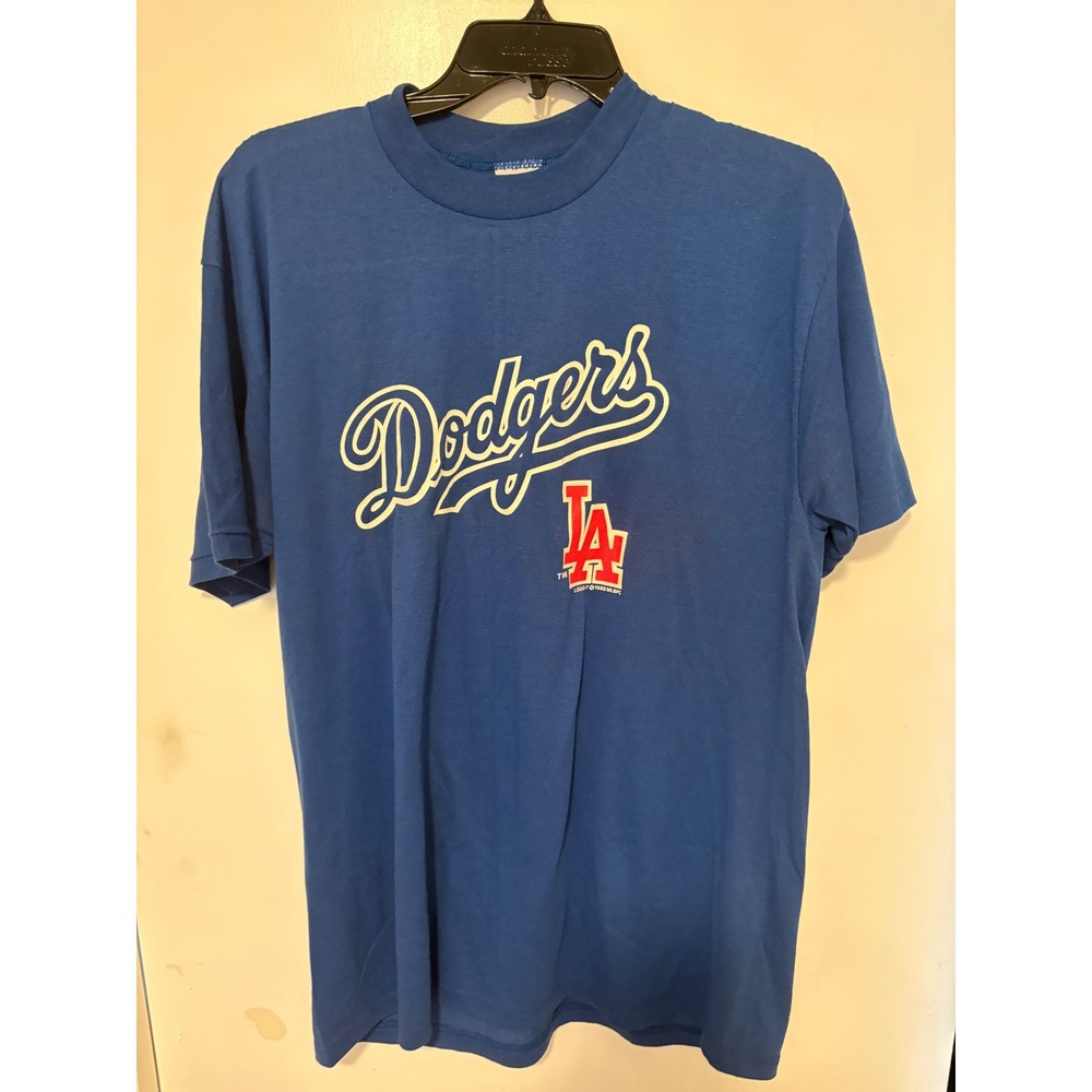Vintage 90s LA Dodgers Logo 7 T-Shirt Mens XL Blue Single Stitch Made in USA MLB